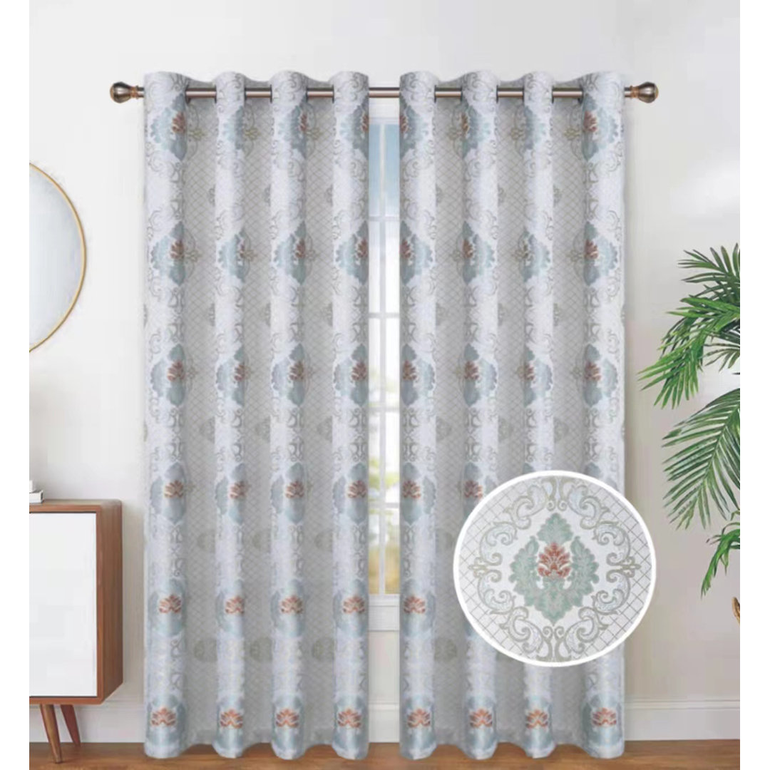 Floral Sheer Thermal Grommet Curtain Panel Bungalow Rose Curtain 