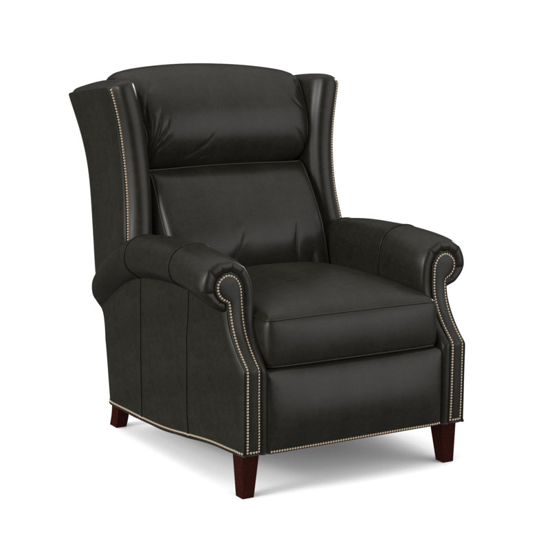Broderick Recliner, #9 Nickel, Outsider Raven Genuine Leather, Mahogany