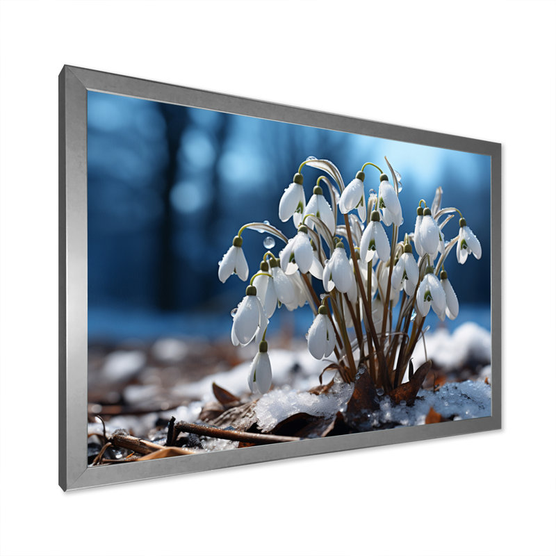 «Snowdrops Snowy Serenity I», art mural sur toile à motif floral, Cadre simple argenté, H 24 po x l 32 po x P 1 po