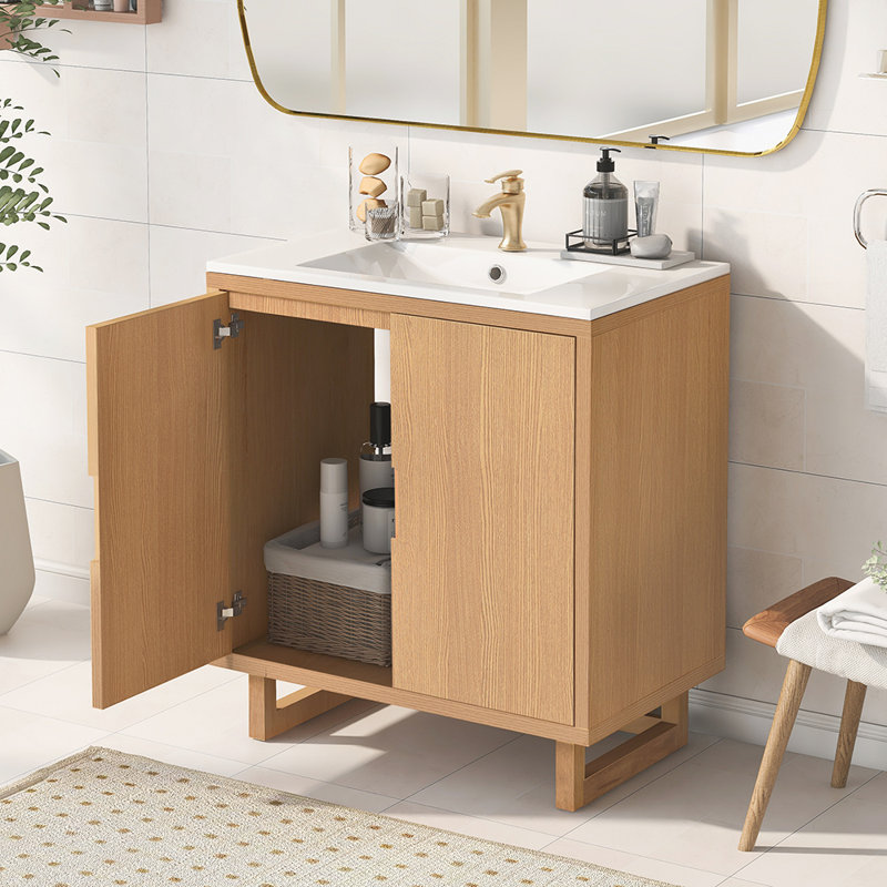 Davilmar 29.5'' Single Bathroom Vanity with Solid Wood Top, Burly Wood