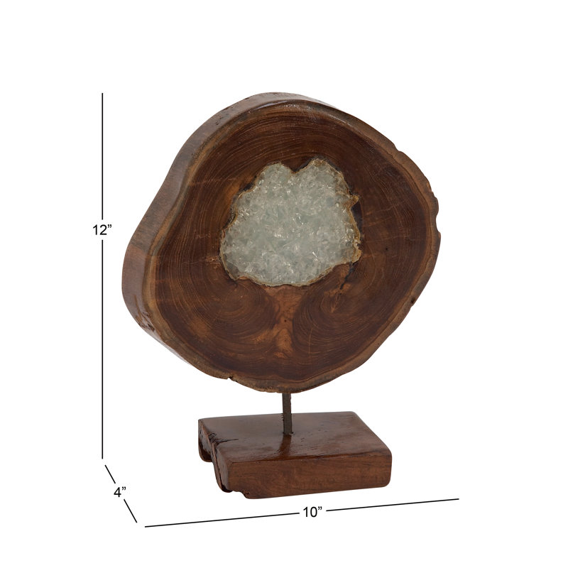 Chiara Brown Teak Wood Abstract Decorative Sculpture with Resin Embedded, 10" x 4" x 12"