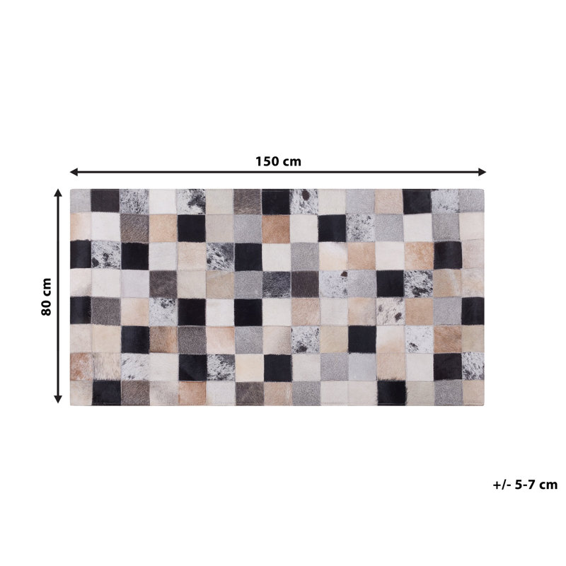 Emiliano Chequered Leather Hand Woven Area Rug, Rectangle 80 x 150cm
