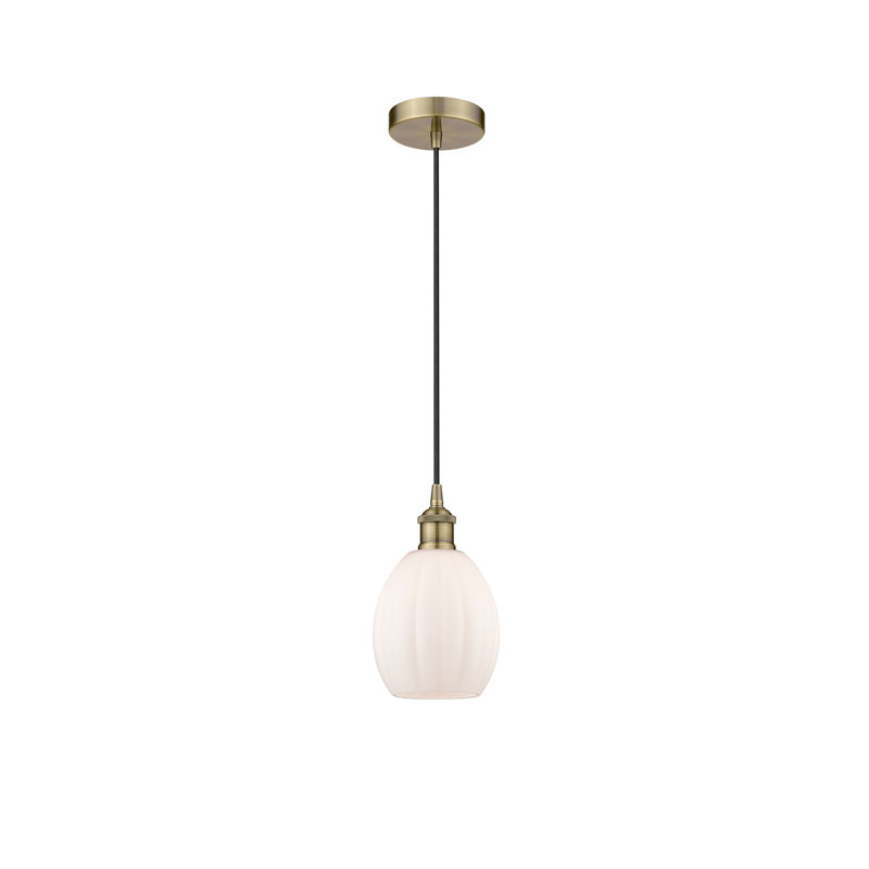 Luminaire suspendu simple à 1 lumière Bolduc, Laiton antique, Blanc