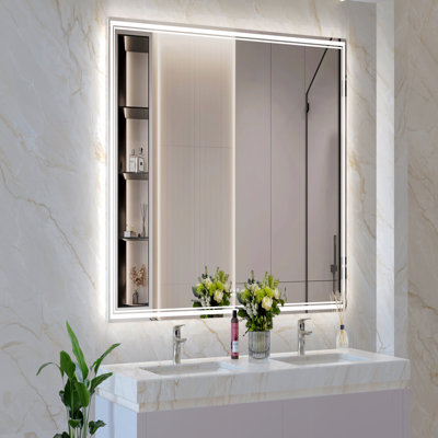 60X40 Inch Oversized Led Bathroom Mirror Wall Mounted Mirror With 3 Color Modes  Aluminum Frame Large Wall Mirror