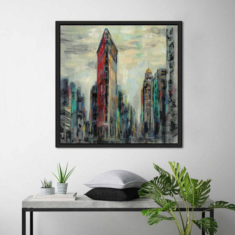 Manhattan Flatiron Building - Peinture, Cadre flottant noir, H 31,5 po x l 31,5 po x P 2 po