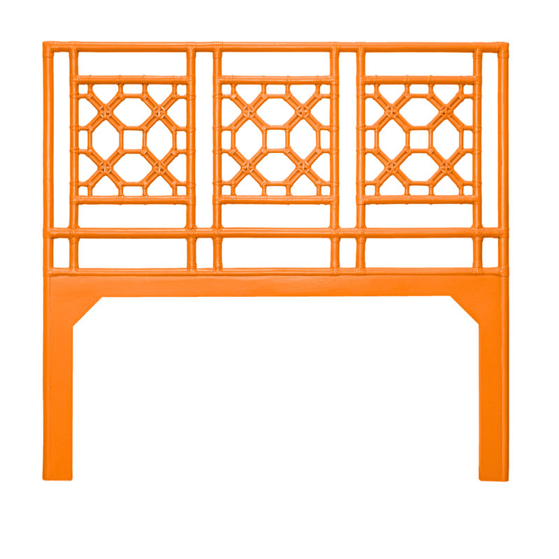 Lattice Back Open-Frame Rattan Headboard, Queen, Citrus Orange