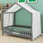 House Bed Frame with Canopy for Kids, Montessori Floor Bed with Safety High Railings-531221168-531221170