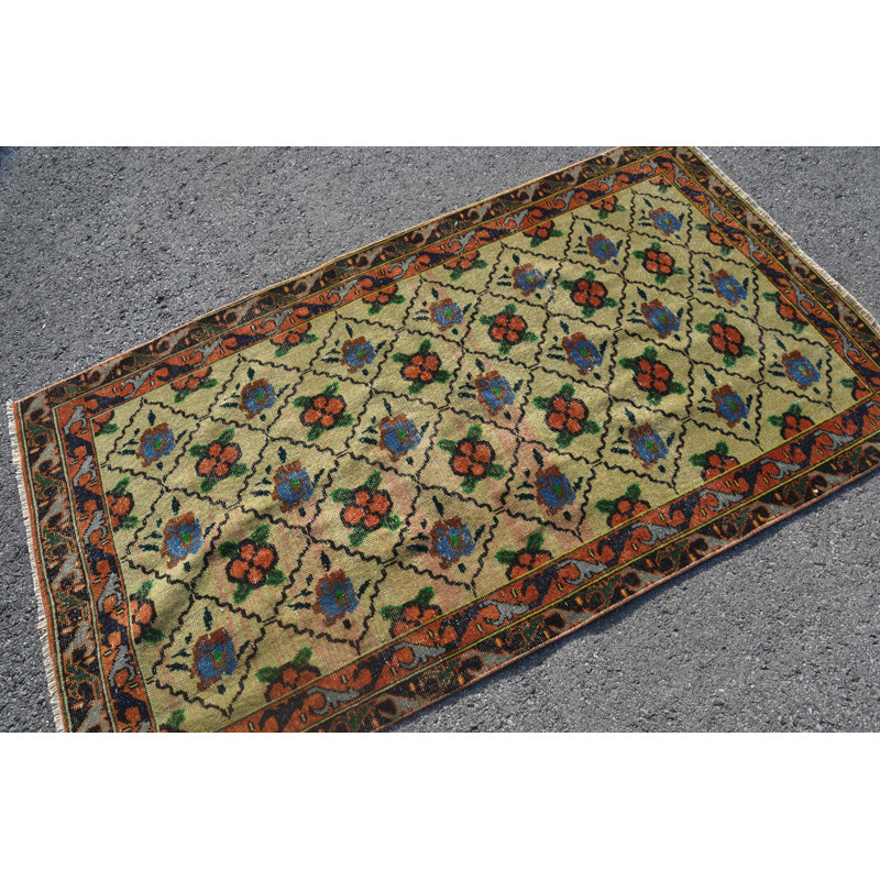 Tapis tissé à plat, tapis vert neutre, tapis rétro, tapis frais, tapis turc, tapis décoratifs 3,5 x 6,4 pi