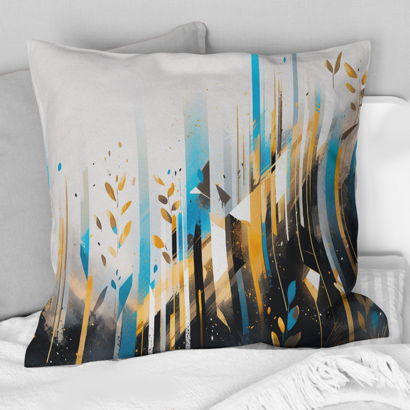 Coussin décoratif à imprimé symétrique turquoise et doré