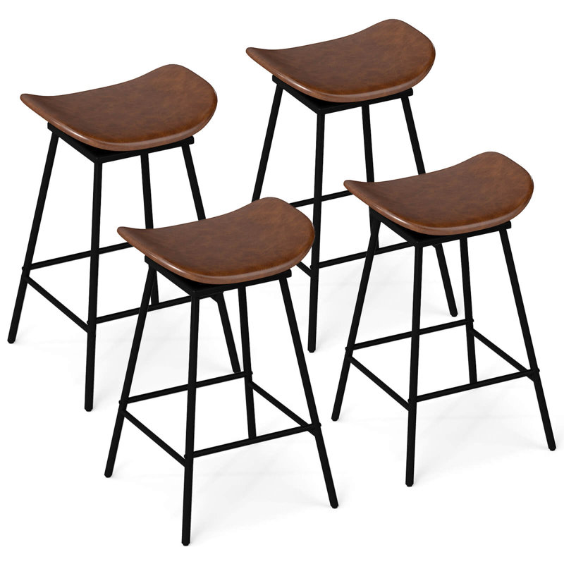 Ensemble de 4 tabourets de bar pivotants rembourrés sans dossier en similicuir brun, 4, Brun