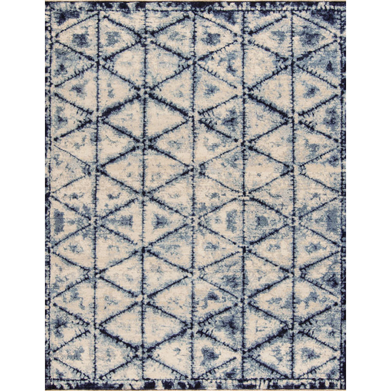 Shibori Hand Knotted Wool Area Rug in Blue/Ivory