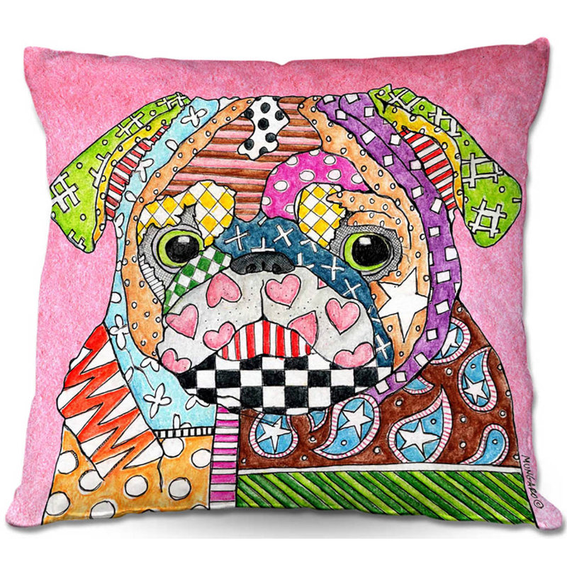  Coussin Couch Pug Dog, 16 po x 16 po, Rose