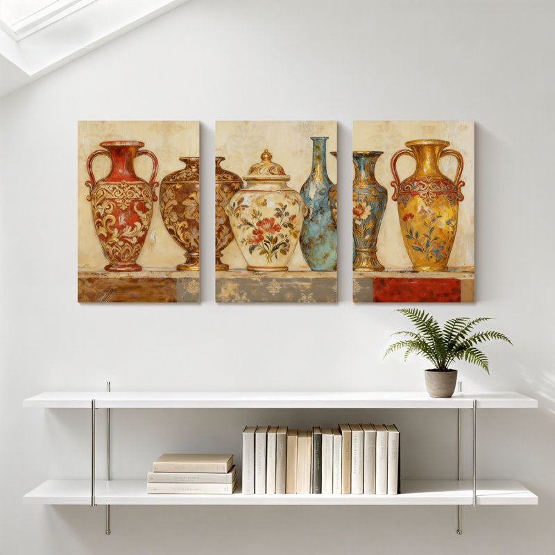 poterie vase, vases colorés, ensemble de 3 impressions sur toile, H 24 po x l 48 po