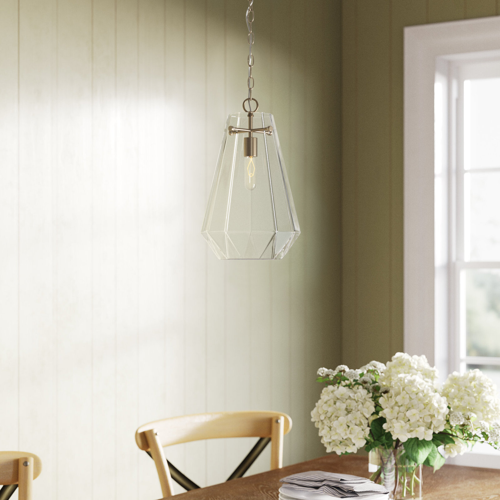 Single Light Glass Dimmable Pendant, Aged Brass