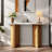 Narrow Console Table With Oval Marble Top, Curved Legs And Triangular-designed Base-623259611