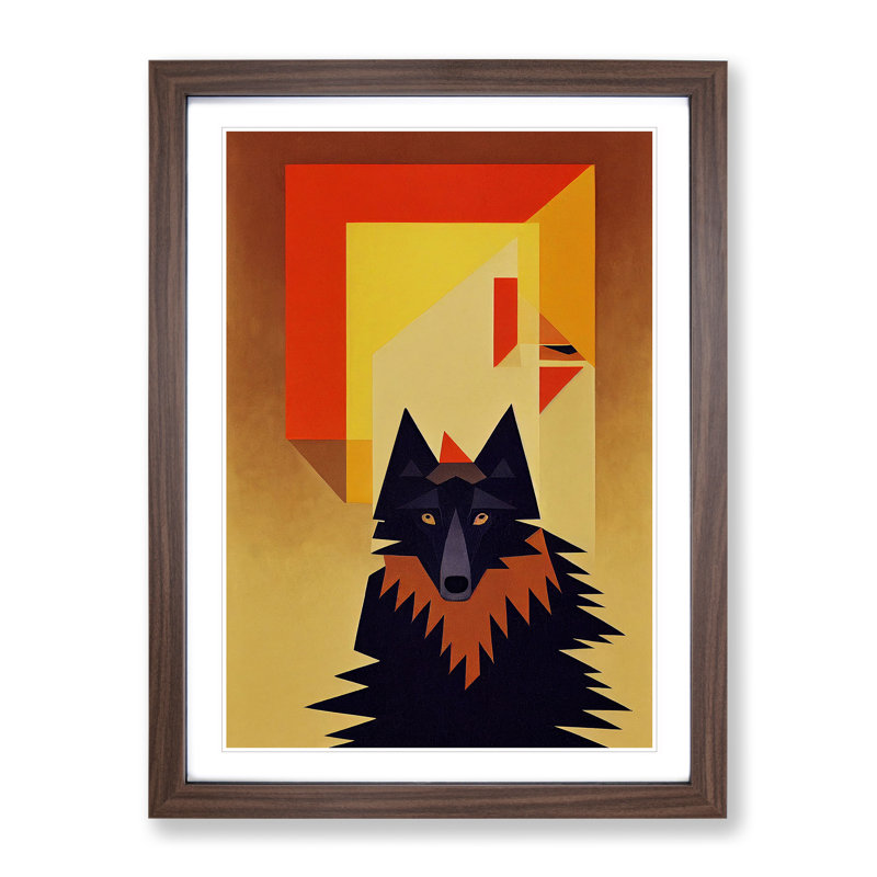 Wolf Art Abstract No.3 - Wall Art, 48cm H x 36cm W, Walnut Framed Paper, White