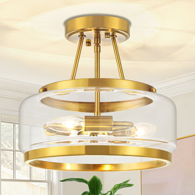 Ivanas 3 - Light Modern Glass Drum Semi Flush Mount Ceiling Light Fixture for Dinning Room Living Room Bedroom Hallway Entryway Kitchen