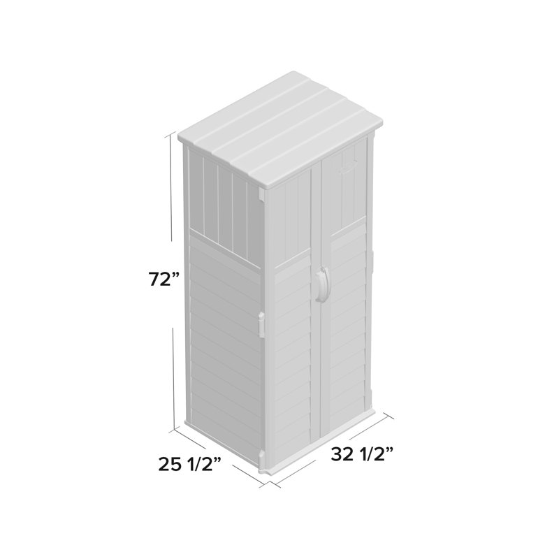 Remise de rangement verticale en résine l 32 po x P 25 po avec poignées verrouillables et profil haut Suncast, fabriquée aux États-Unis