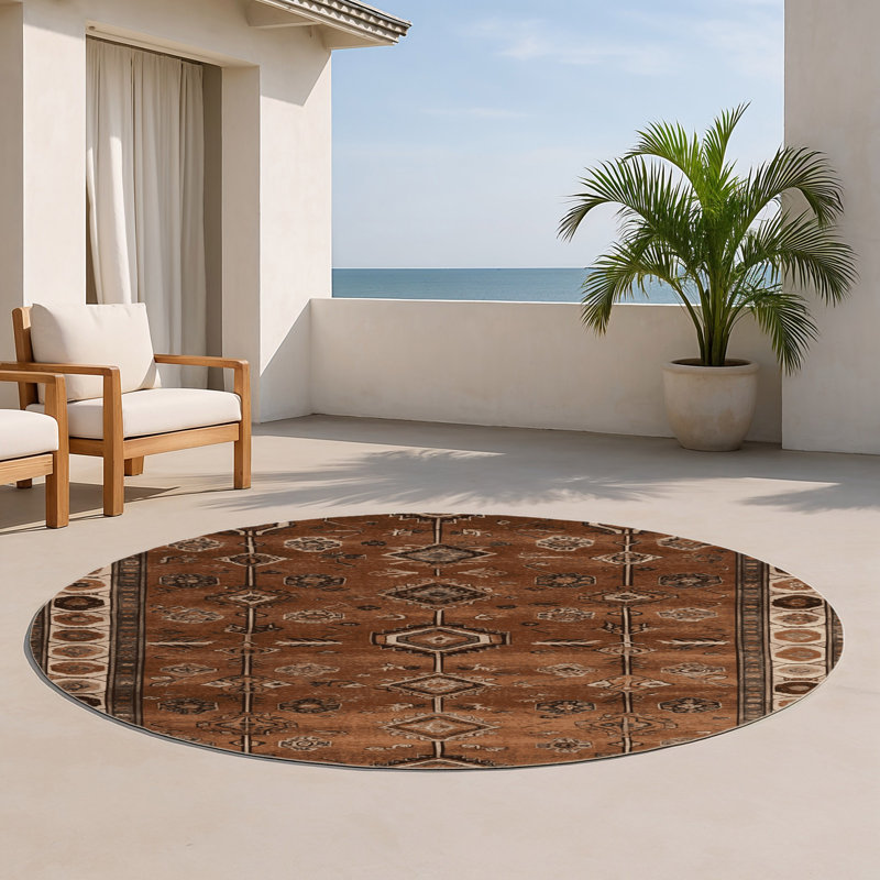 Turkish Brown Indoor and Outdoor Area Rug, Round 5'