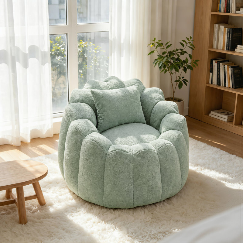 Pouf en forme de fleur comprimé, fauteuil de lecture surdimensionné pour adultes, Vert menthe
