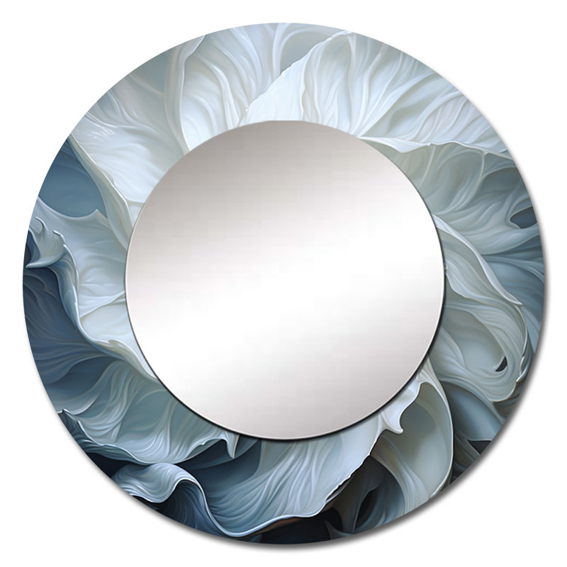 Seashell monochromatique Whispers I - miroir coquillage, miroir mural rond unique moderne, impression sur métal