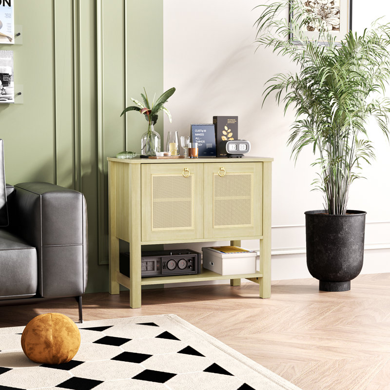 Table de chevet 2 portes Rattan, Blanc