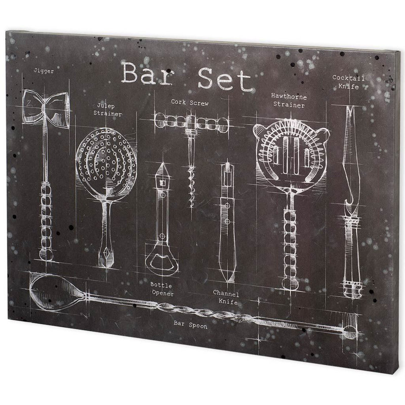 Barware Blueprint a Hand Embelished Textured Canvas, Bar Set