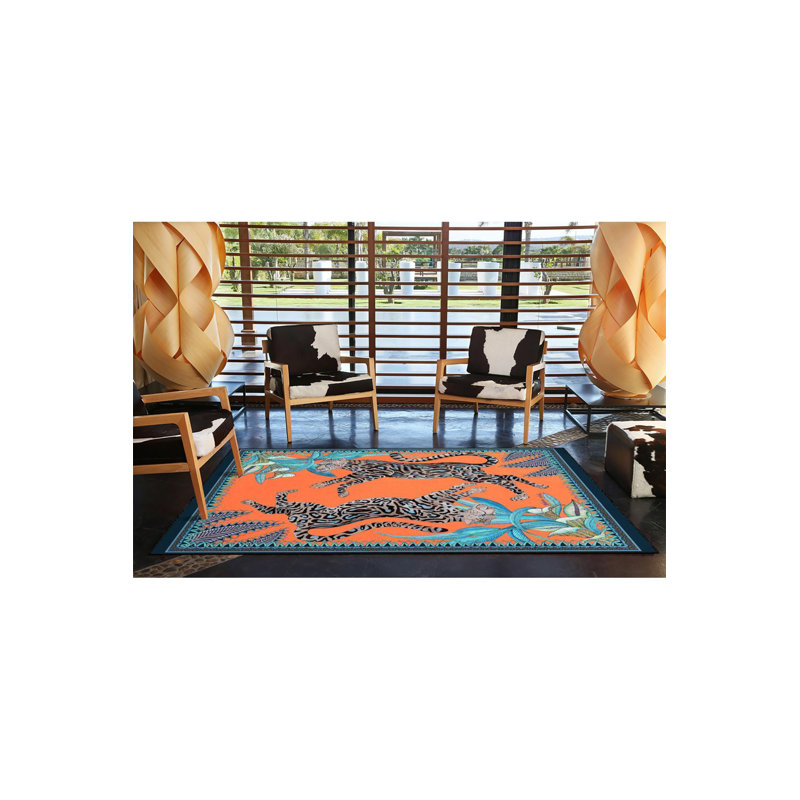 Tapis décoratif orange à motif animal léopard, Rectangle 3 pi 9,81 po x 4 pi 11,06 po