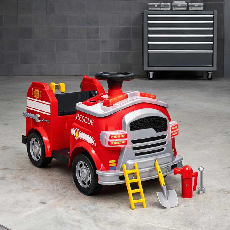 Camion de pompier pour tout-petits 12 V avec sirène, lumières clignotantes et extincteur