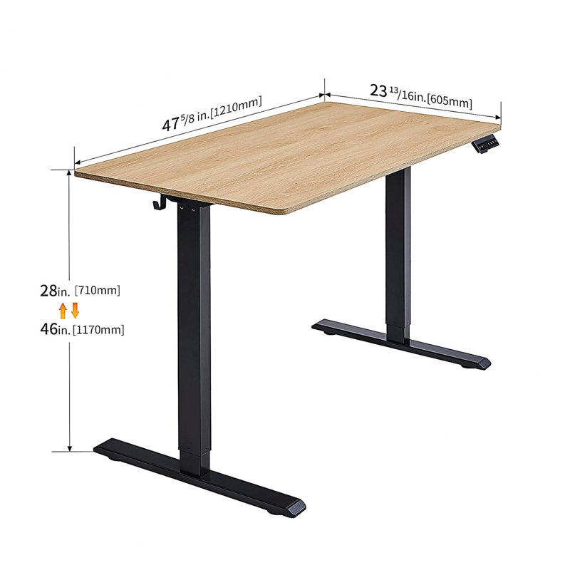 Bureau électrique debout, bureau à hauteur ajustable, bureau assis-debout 24 po x 48 po, plateau en acajou / bois naturel