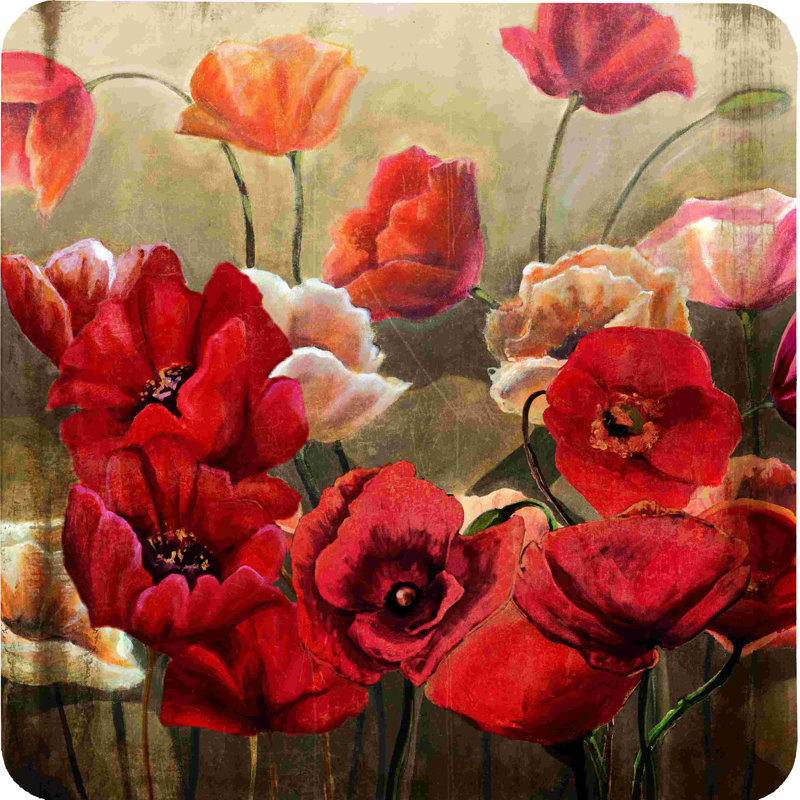 Tous les coquelicots - peinture sur toile tendue, H 36 po x l 36 po