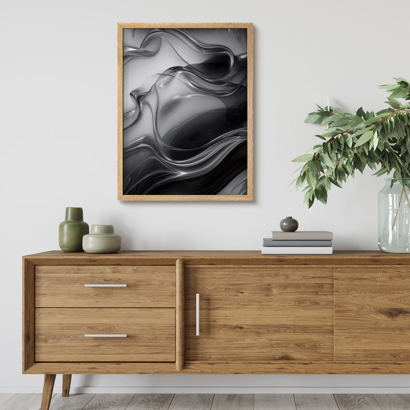 Reproduction d'art encadrée abstraite pour décoration intérieure moderne, H 14 po x l 11 po, Naturel