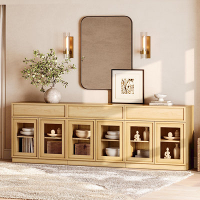 94.5" Modern Sideboard Buffet Cabinet with 6 Glass Doors and Drawers, Multifunctional Sideboard with Adjustable Shelf