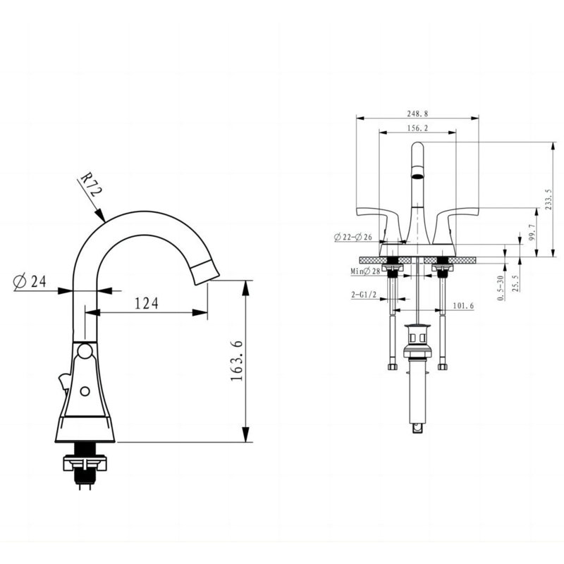 2-handle Bathroom Faucet with Drain Assembly