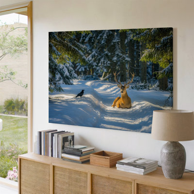 Toile, scène sereine de forêt d'hiver avec une douce chute de neige, art mural The Floor