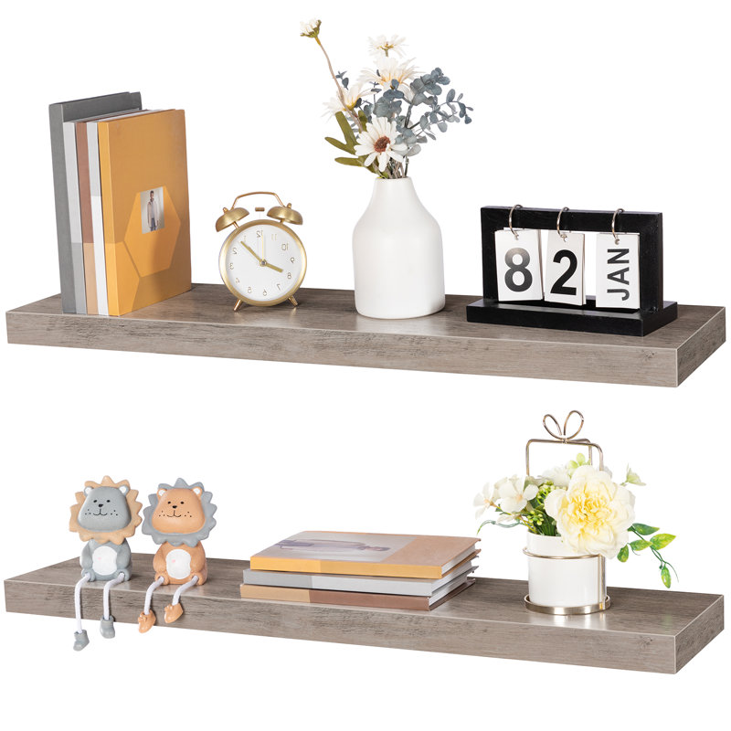 Kayleah 2 Piece Floating Shelf, 1.5" H x 31.5" W x 7.9" D, Greige