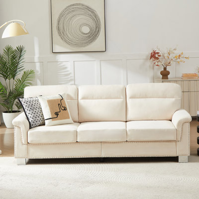 82-Inch Modern 3-Seater Sofa With Compressed Snowfleece Fabric For Living Room, Bedroom, And Office Use.
