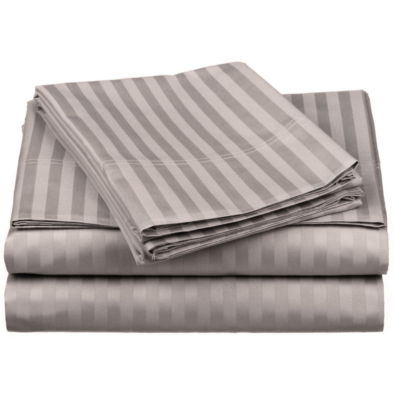 Parinaaz 600 Thread Count 100% Egyptian Cotton Striped Sheet Set, Queen, Grey