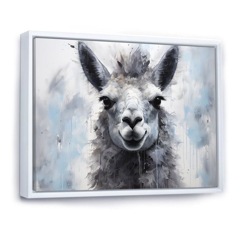 Portrait d'un lama gris sur toile, H 16 po x l 32 po x P 1 po, Cadre flottant noir