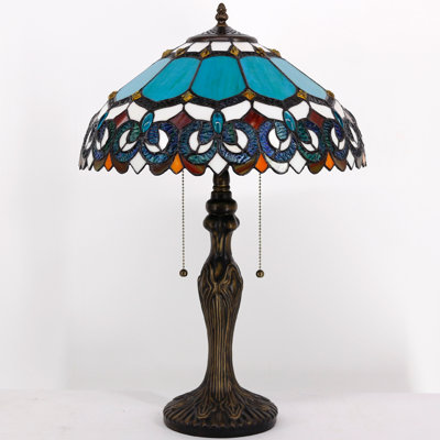 Tiffany Table Lamp Stained Glass Lamp 16X16X24 Inch Antique Reading Light (Blue Jewellery Baroque)