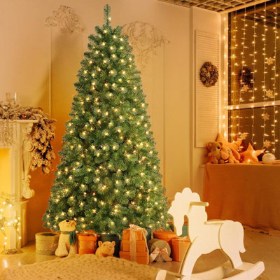 Pre-Lit Premium Artificial Hinged Christmas Tree with Warm White Lights, Perfect Choice for Xmas Decoration