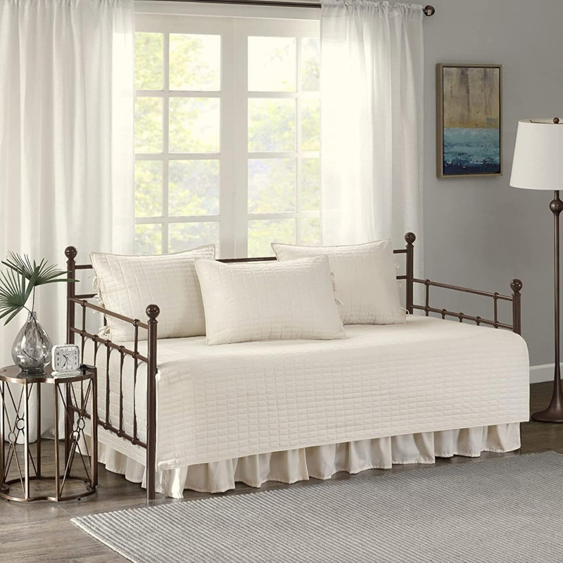 Daybed Cover - Luxe Double Sided-Quilting, All Season Cozy Bedding With Bedskirt, Matching Shams, Kienna Ivory 75"X39" 5 Piece