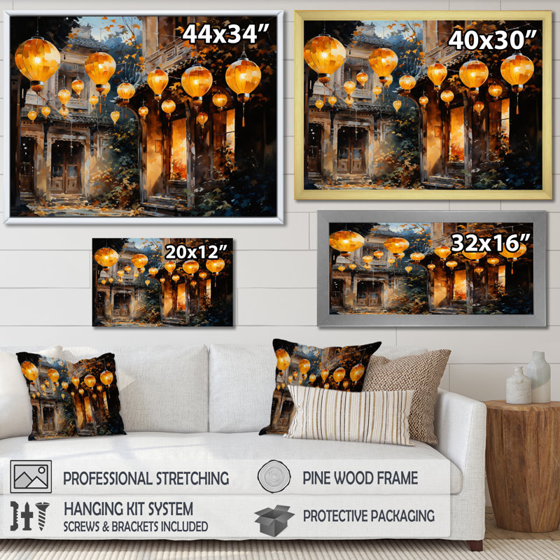 «Vietnam Hoi An Lanterns II», reproduction sur toile, H 12 po x l 20 po x P 1 po, Cadre flottant noir