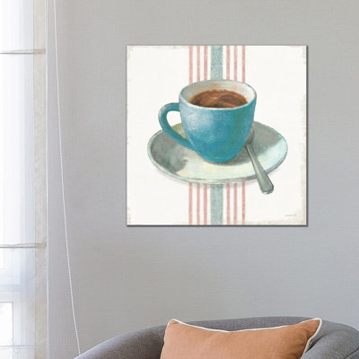 Wake Me Up Coffee IV Blue With Stripes No Cookie by Danhui Nai - Wrapped Canvas Gallery-Wrapped Canvas Giclée