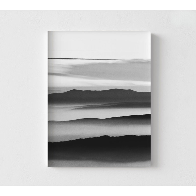 «Black and White Abstract Mountain Landscape Forest Airbnb Decor, Rustic Cabin Fireplace Wall Art, Mountains, affiche