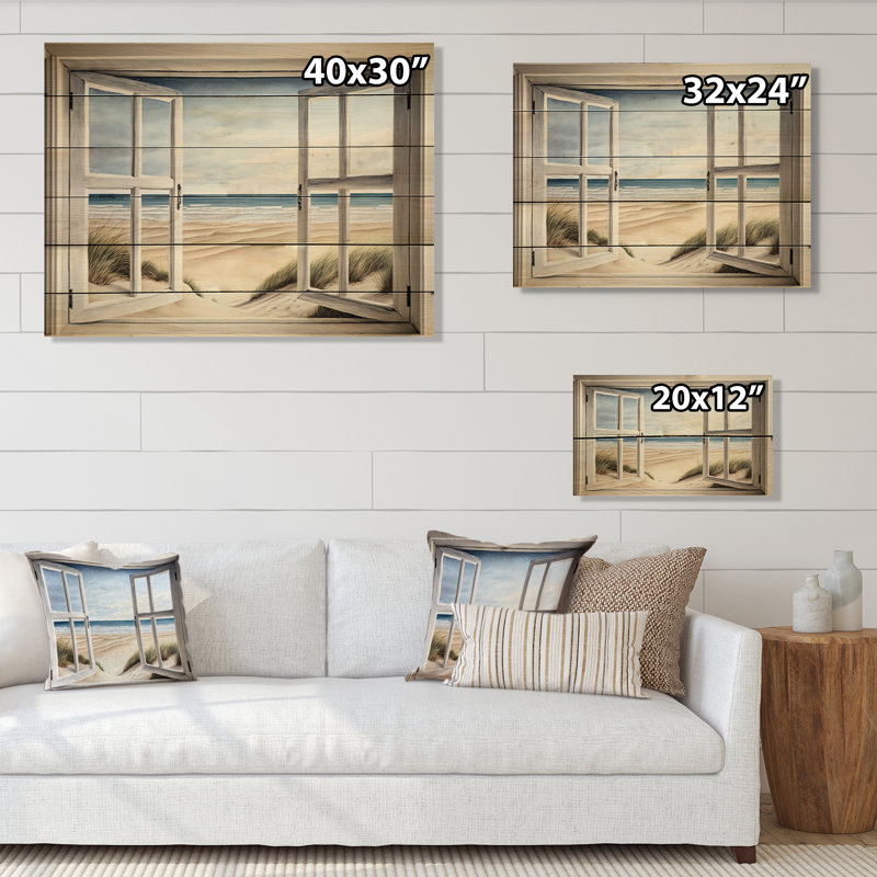 Fenêtre sur la plage IV - impression sur bois sans cadre, H 30 po x l 40 po x P 1,5 po