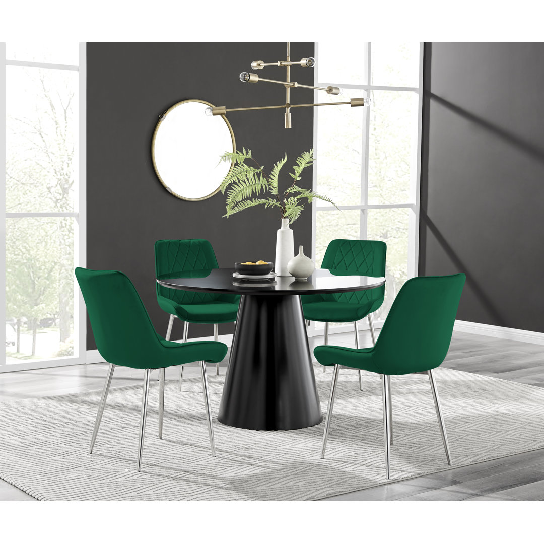 Edzard Statement Pedestal Round Dining Table Set & 4 Luxury Velvet Dining Chairs