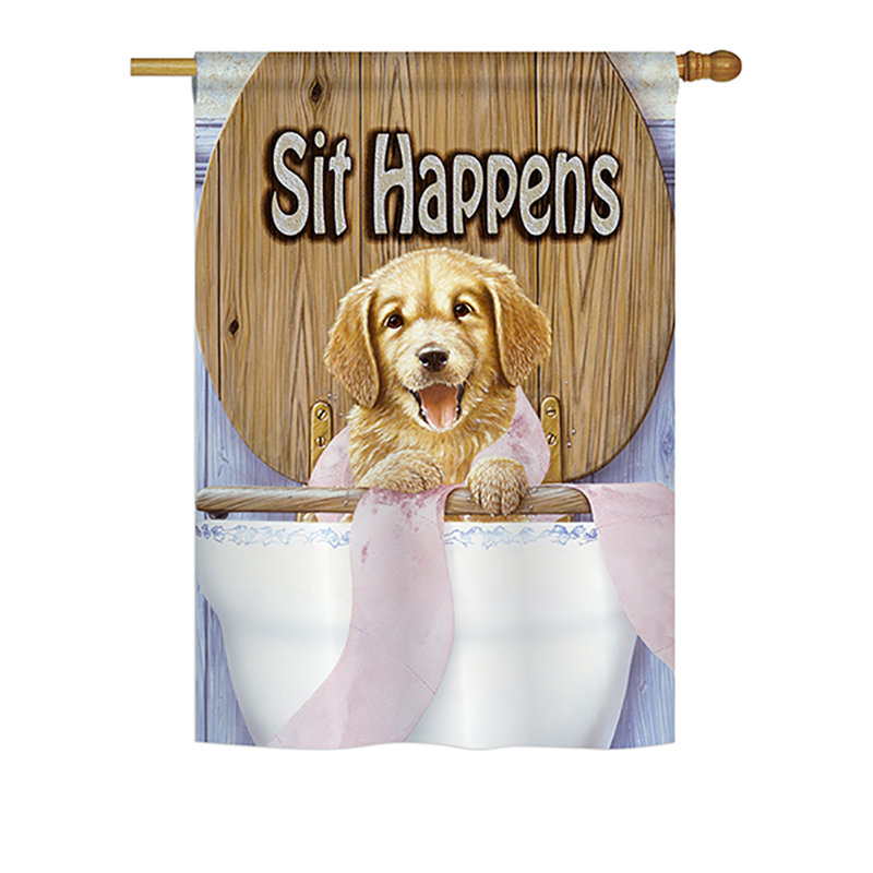 Drapeau de maison / jardin en polyester à 2 côtés Sit Happens, H 40 po x l 28 po