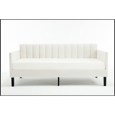Lit de jour rembourré ivoire Boucle, dossier capitonné nervuré, design moderne somptueux pour le confort et le style