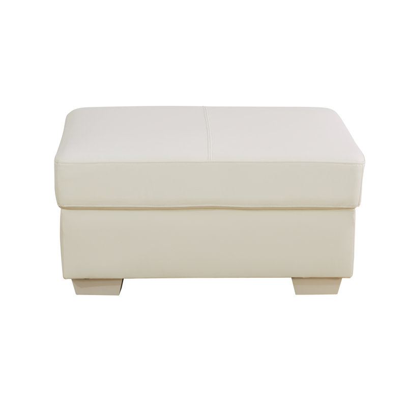 36.3" Genuine Cowhide Leather Ottoman, Beige Genuine Leather